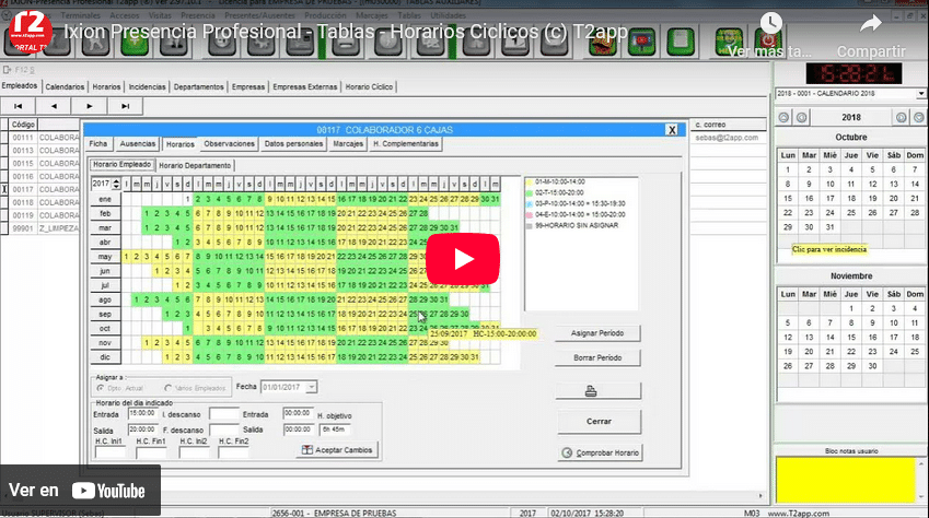 Horario- Ciclicos Captura de pantalla del video de T2app control y seguridad En youtube