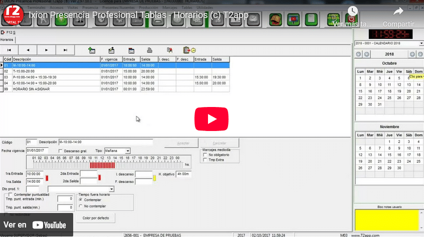 horarios Captura de pantalla del video de T2app control y seguridad En youtube