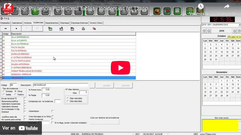 Incidencias Captura de pantalla del video de T2app control y seguridad En youtube
