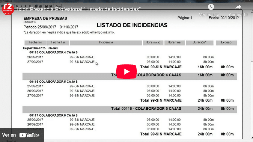 Listado- Incidencia Captura de pantalla del video de T2app control y seguridad En youtube