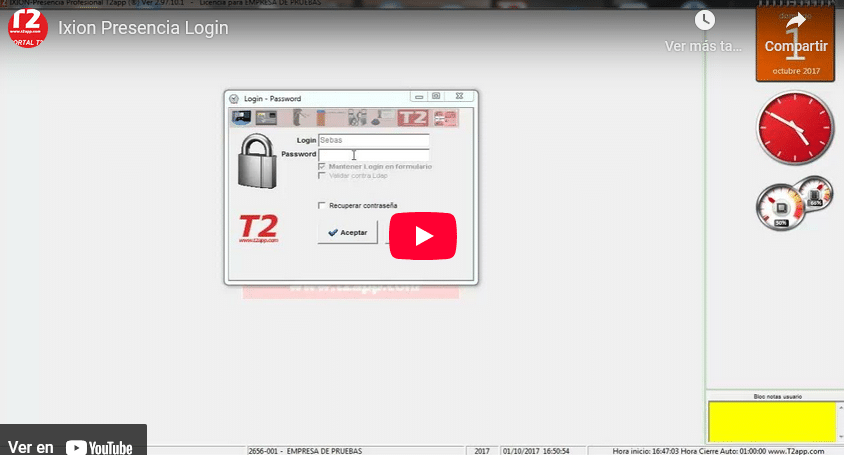 01 - Login Captura de pantalla del video Login de Youtube- T2app control y seguridad