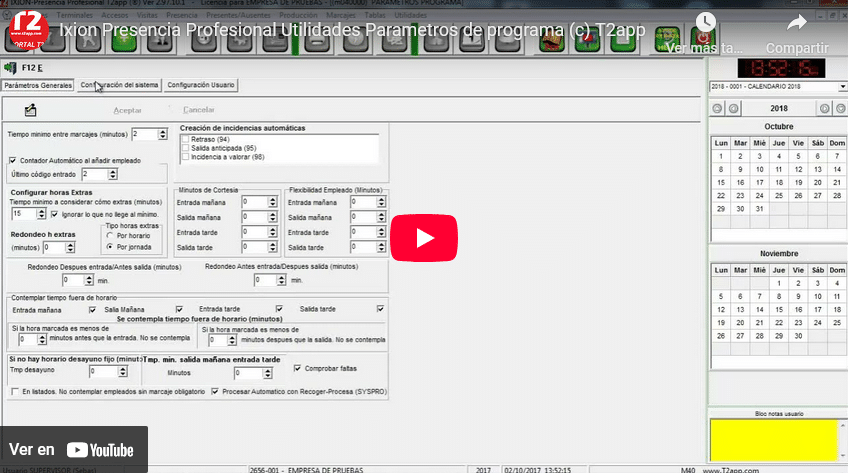 Parametros- Programa Captura de pantalla del video de T2app control y seguridad En youtube