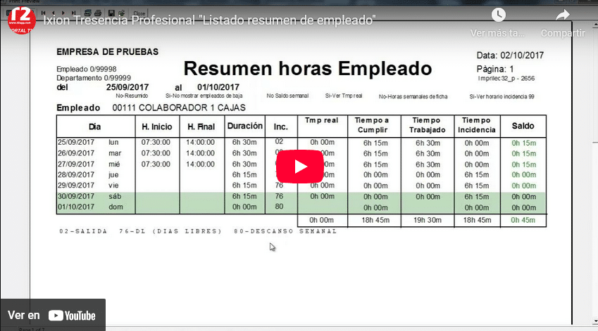 Resumen- Empleados Captura de pantalla del video de T2app control y seguridad En youtube