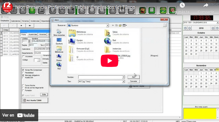 Tabla- Empleados Captura de pantalla del video de T2app control y seguridad En youtube